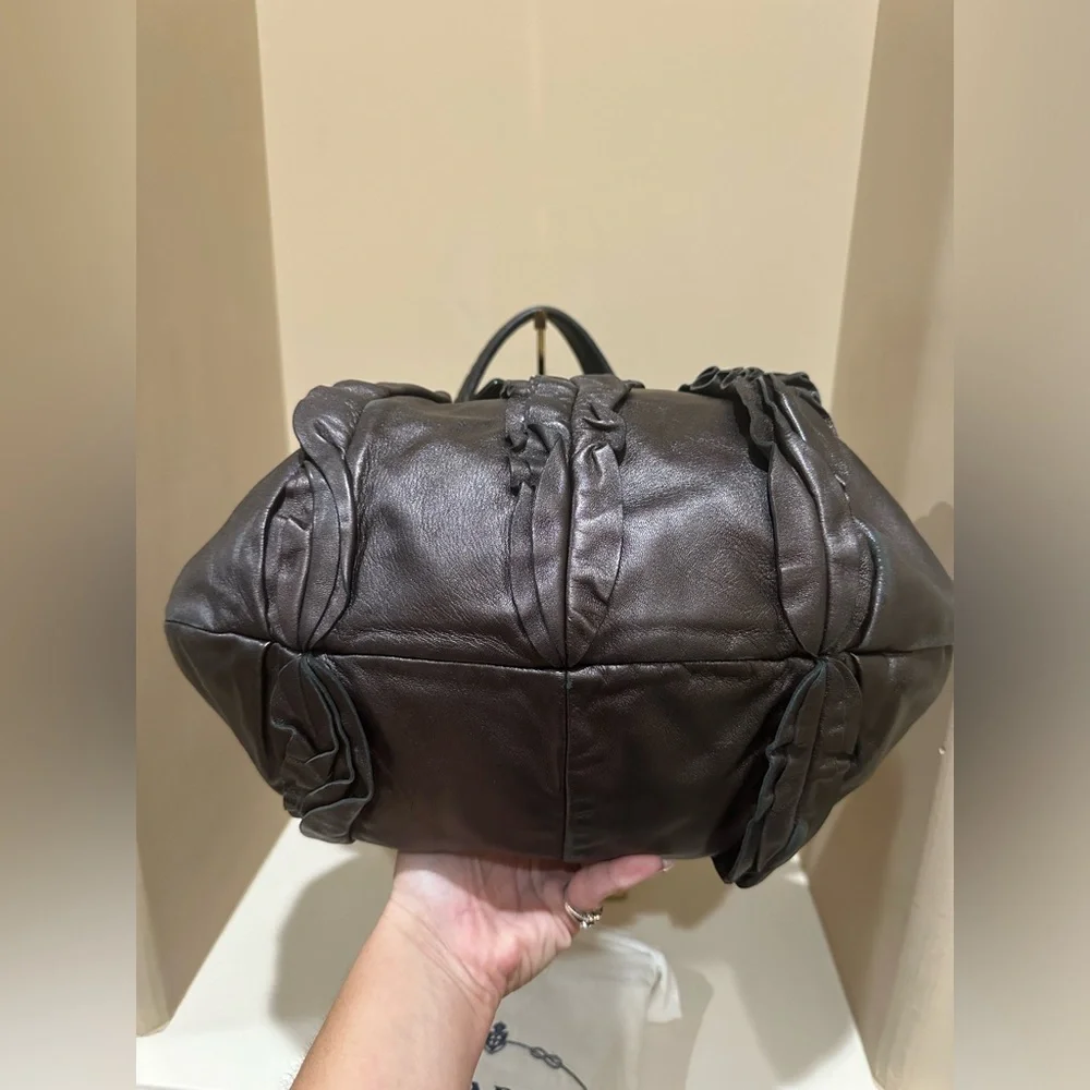 PRADA Nappa Mordore Leather Brown Ruffle Bag - Picture 6 of 14